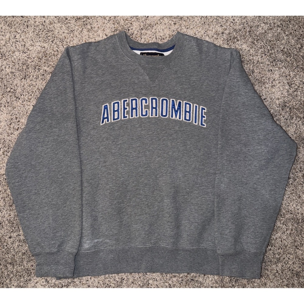 Vtg Y2K Abercrombie & Fitch‎ Sweatshirt Mens XL Gray Crewneck Pullover Spellout